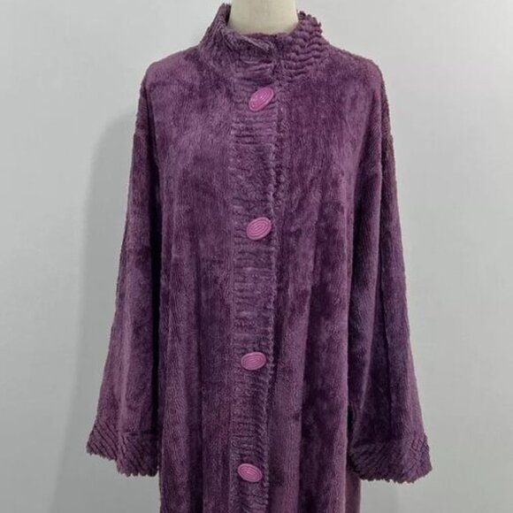 Fab vintage purple ribbed chenille housecoat robe - xl - floor length - Picture 1 of 6
